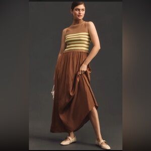 Nwot Anthropologie Thea Sleeveless Twofer Maxi Dress brown spring party $168
